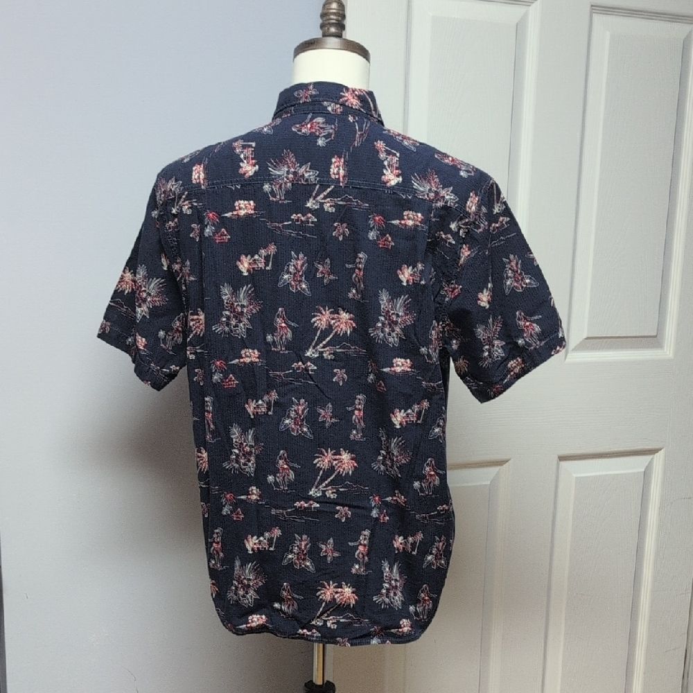 Tommy Bahama Dark Blue Turtles Hula Girl Palm Trees Cotton Button Down Sz L - Picture 2 of 9